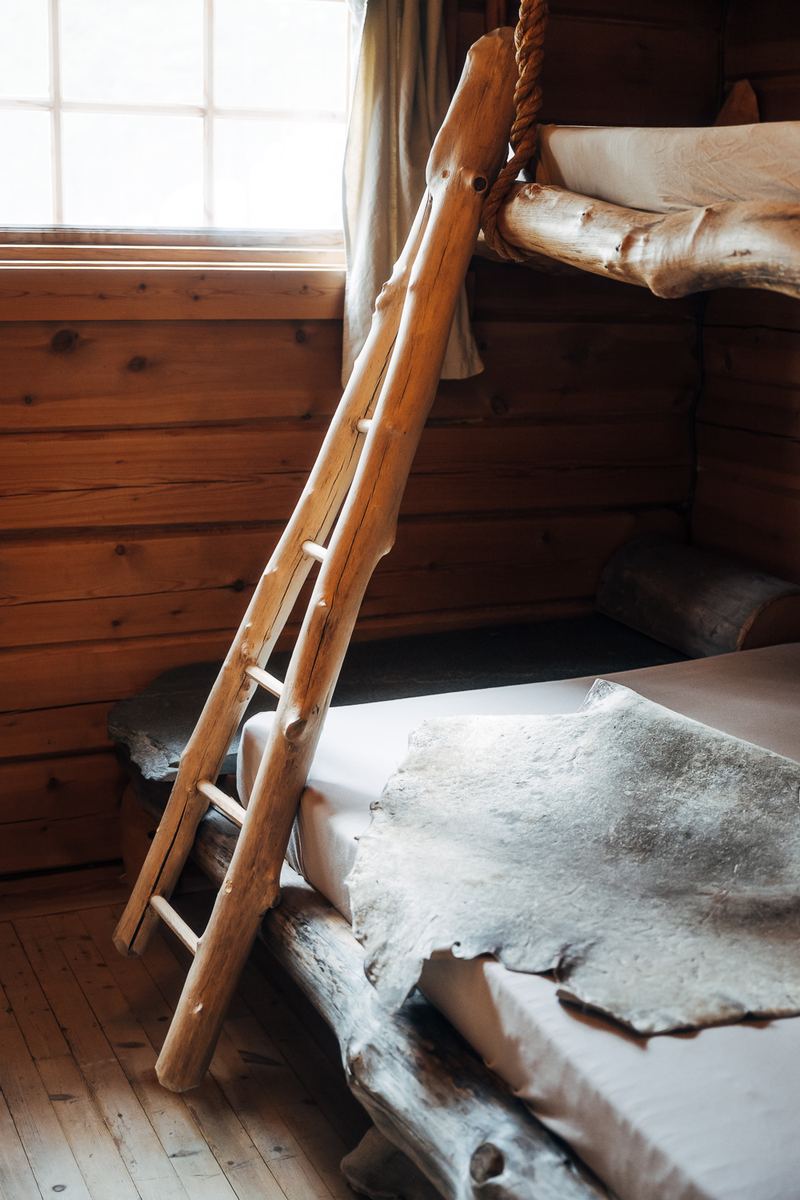 A ladder of birch running up to the loft