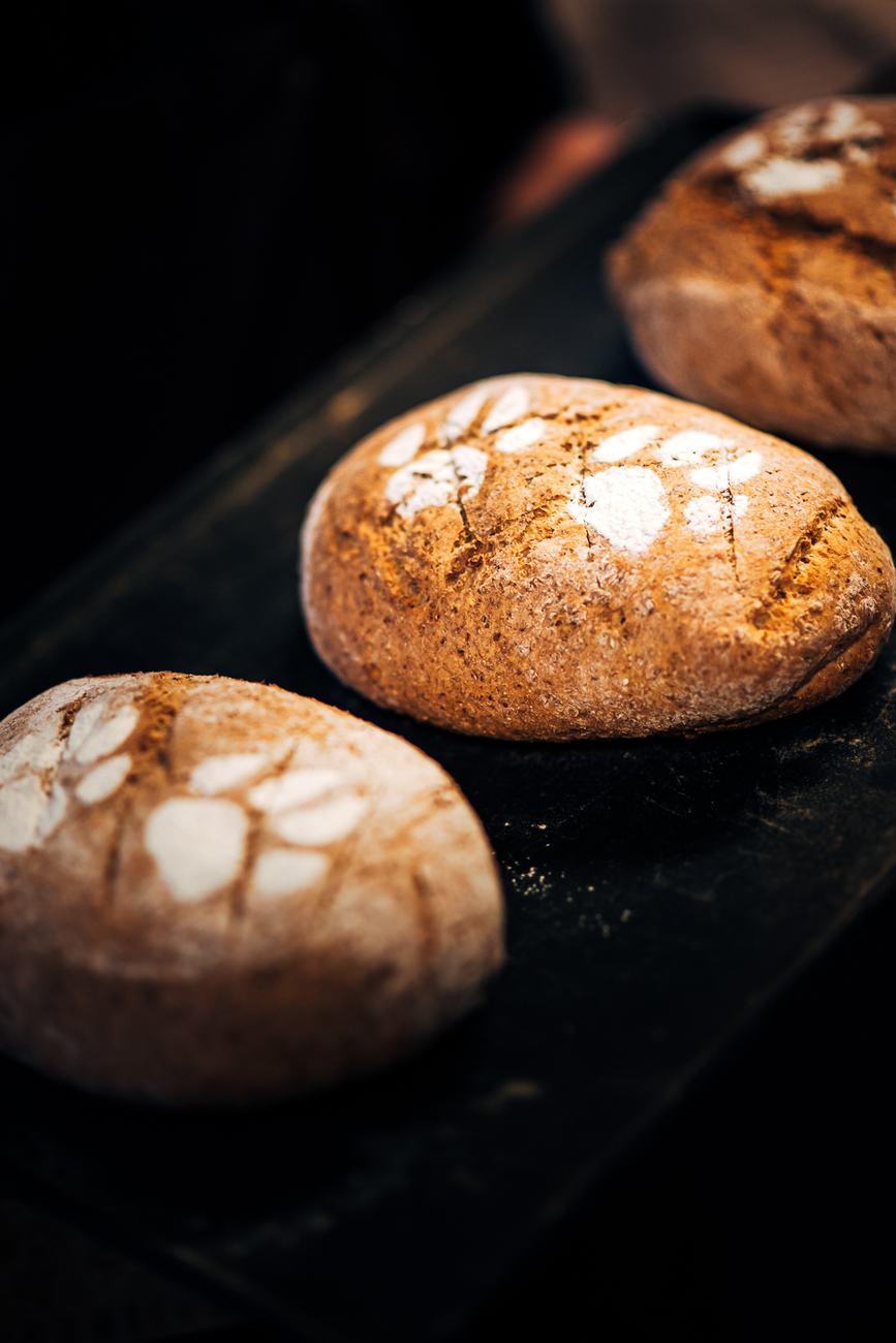 Freshly baked loaves of bread