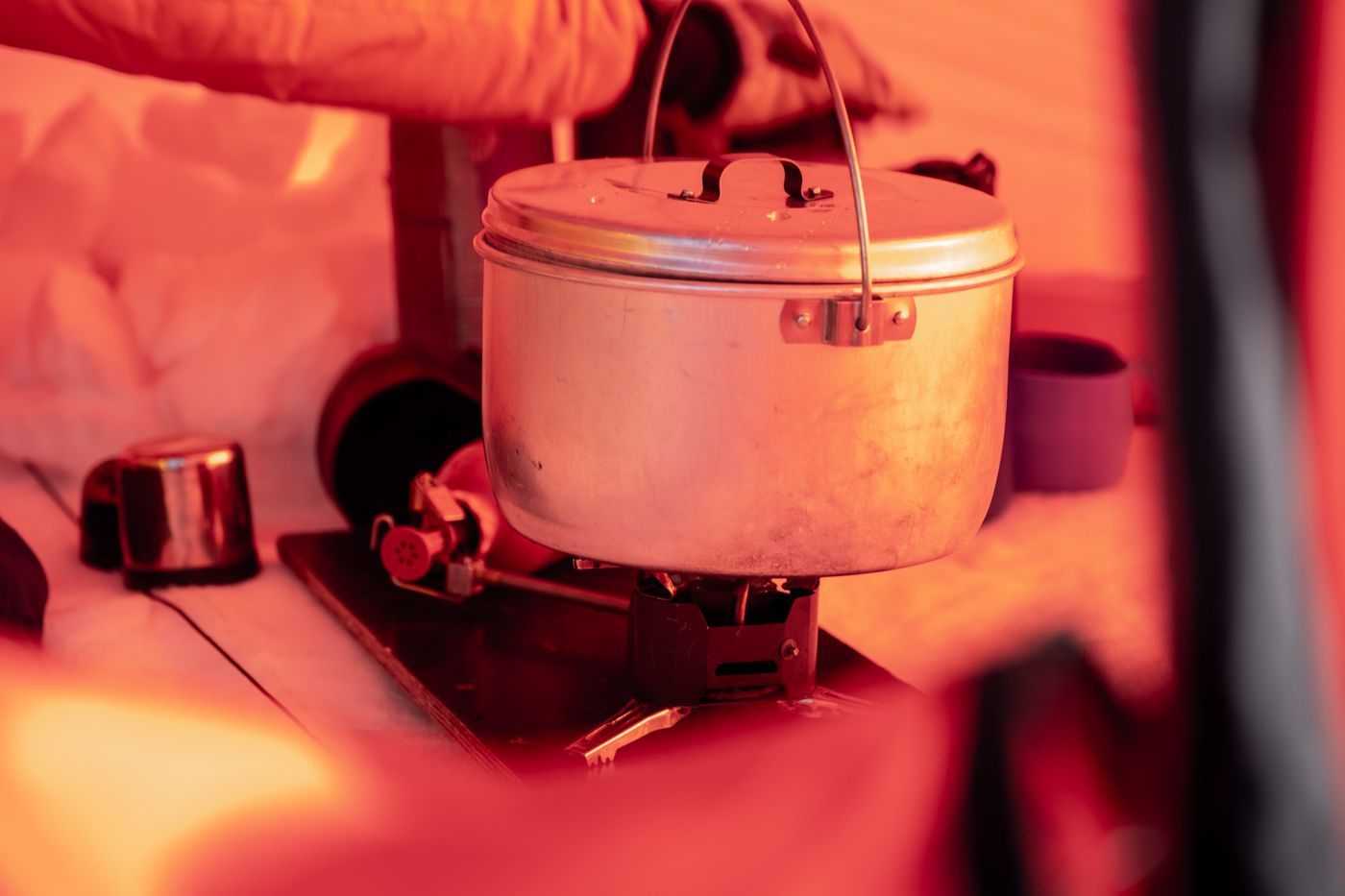 Cooking setup in tent