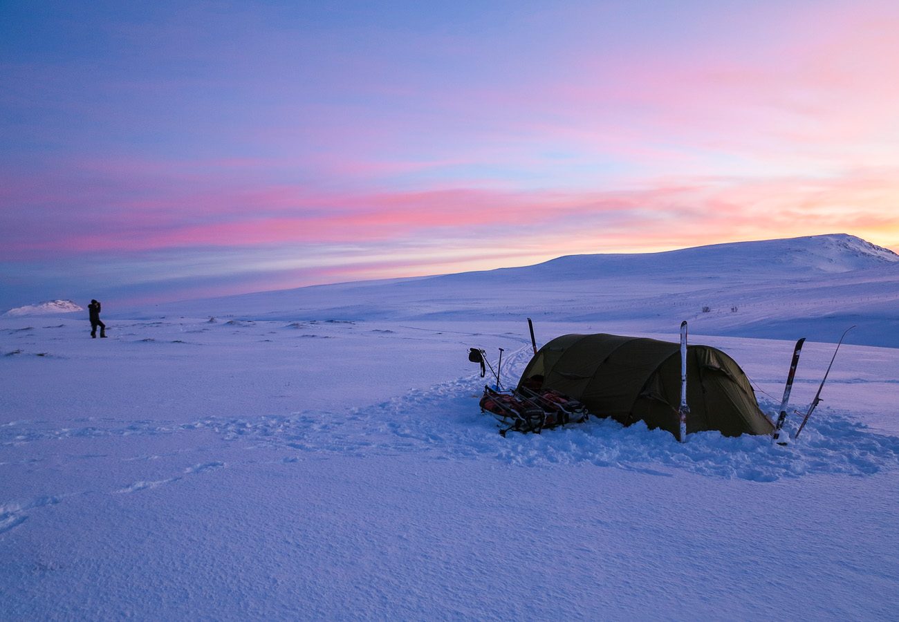 Camp at dusk