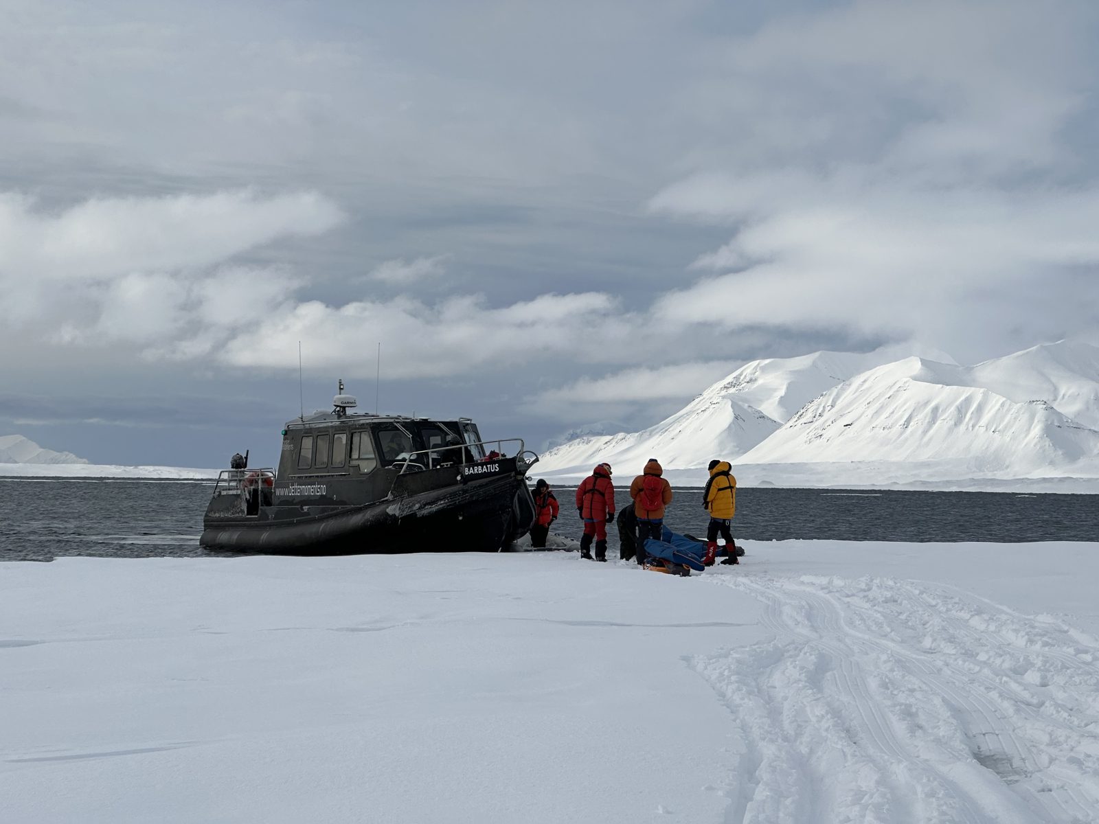 Boat drop-off on the sea ice
