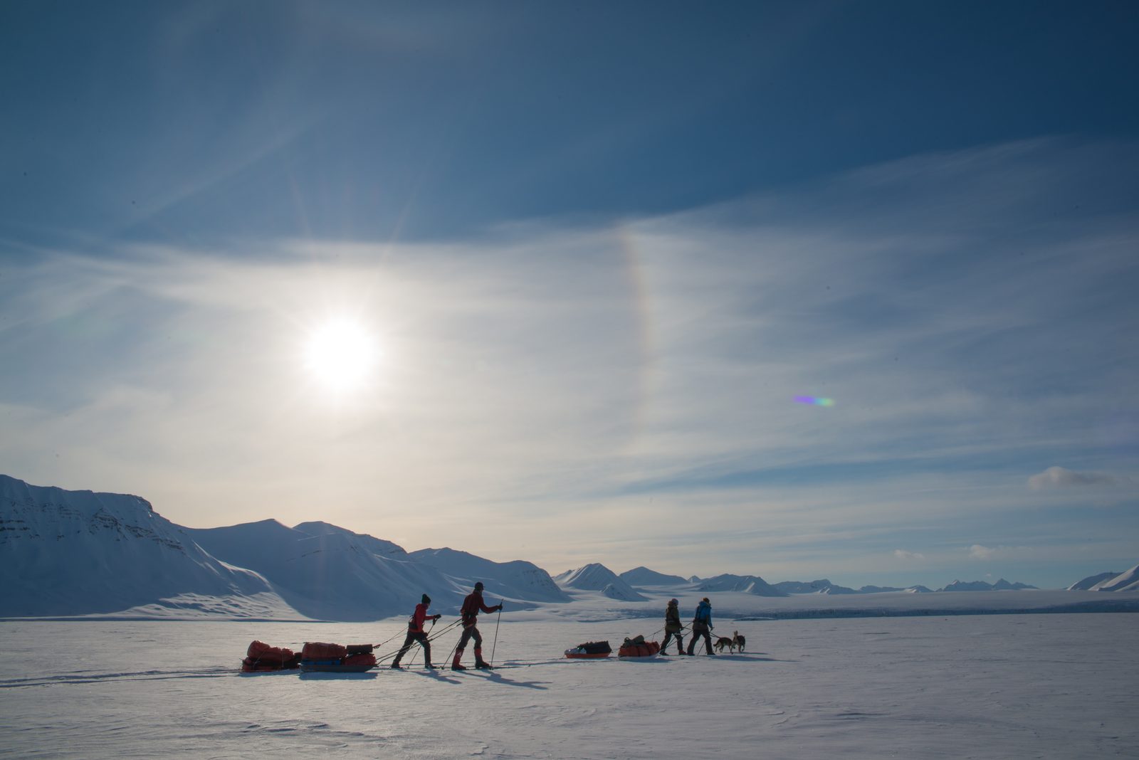 Sun halo over the sleds