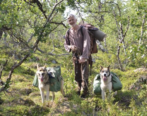 Wilderness hike with pack dogs